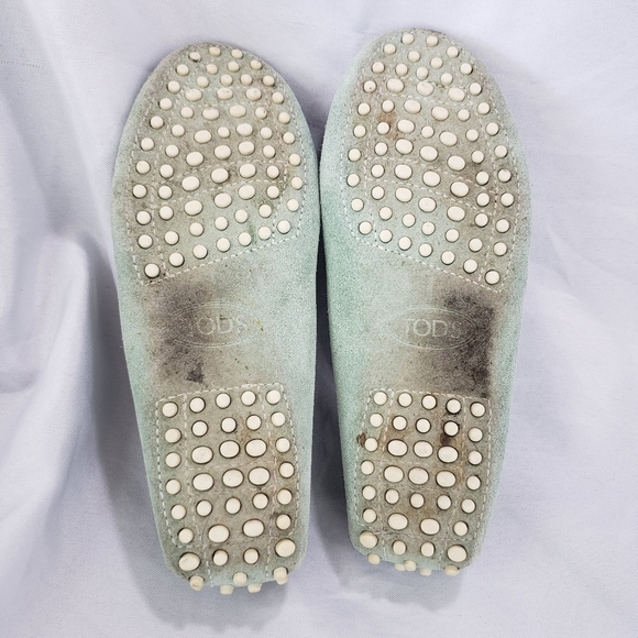 Tod's Light Green Suede Tassel Loafers - Picture 9 of 10